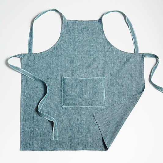 Serged Linen Teal Apron with Pocket