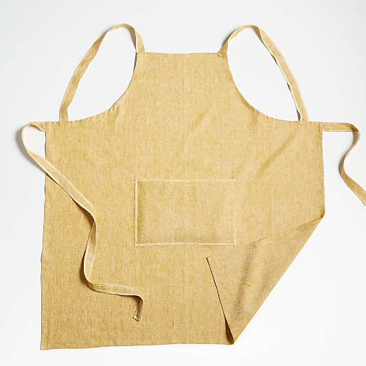 Serged Linen Yellow Apron with Pocket