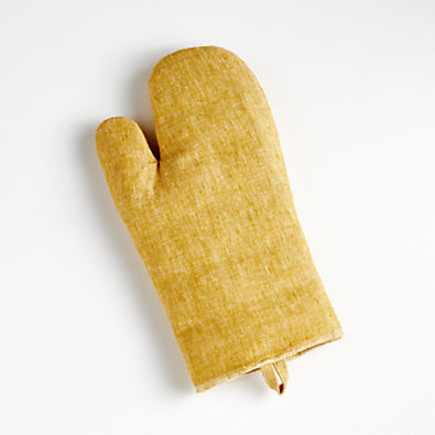 View Serged Linen Yellow Oven Mitt details