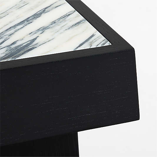 Seriana Charcoal Oak Wood and Marble Square Pedestal End Table