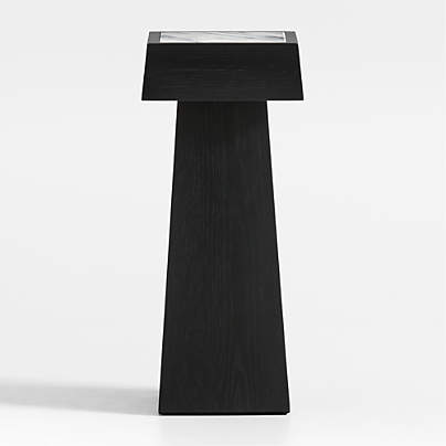 Seriana Charcoal Oak Wood and Marble Square Pedestal End Table