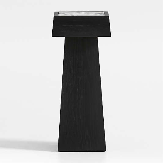 Seriana Charcoal Oak Wood and Marble Square Pedestal End Table