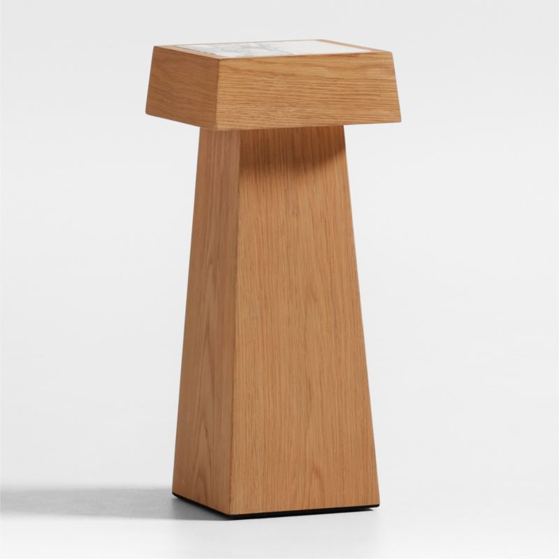 Seriana Natural Oak Wood and Marble Square Pedestal End Table - image 6 of 10