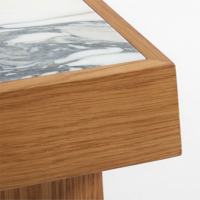 Seriana Natural Oak Wood and Marble Square Pedestal End Table - image 7 of 10