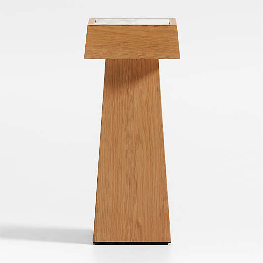 Wood Pedestal Tables Crate Barrel Canada   Seriana Natural Oak Wood And Marble Square Pedestal End Table 