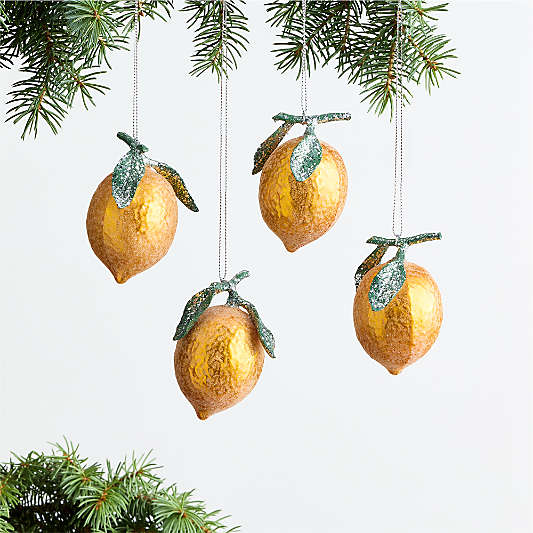 Sugared Lemon Glass Christmas Tree Ornament, Set of 4