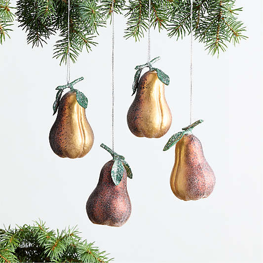 Sugared Pear Glass Christmas Tree Ornament, Set of 4