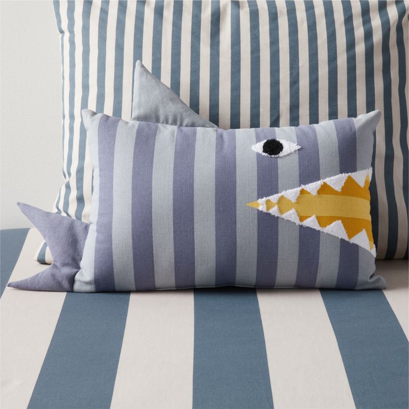 Shark Face Striped Embroidered Kids Throw Pillow