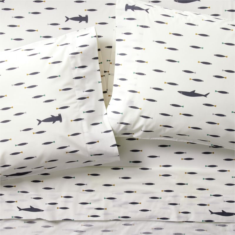 Stay Cool Shark School Organic Cotton Percale Kids Twin Sheet Set - image 2 of 7