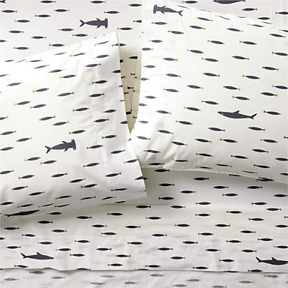 Stay Cool Shark School Organic Cotton Percale Kids Full Sheet Set