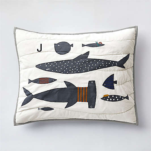 Shark School Embroidered Organic Cotton Kids Pillow Sham