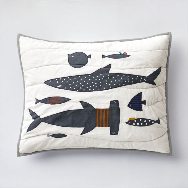 Shark School Embroidered Cotton Kids Pillow Sham