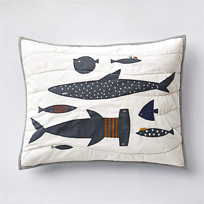 Shark School Embroidered Cotton Kids Pillow Sham + Reviews
