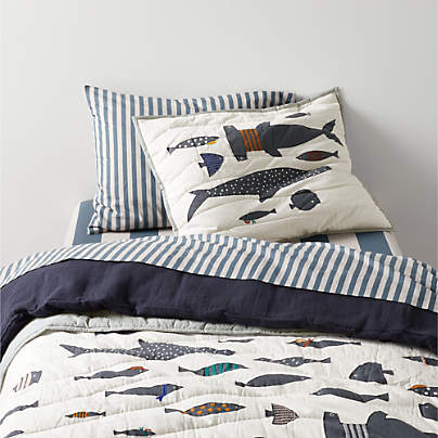 Shark School Embroidered Cotton Kids Quilt