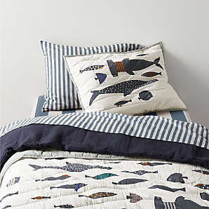Coastal Blue and White Striped Wood Whale Wall Hook Rack - Bed