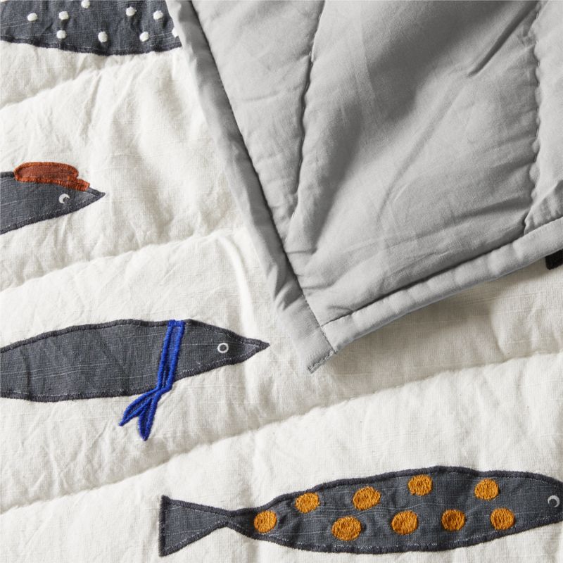 Shark School Embroidered Cotton Kids Twin Quilt - image 9 of 12