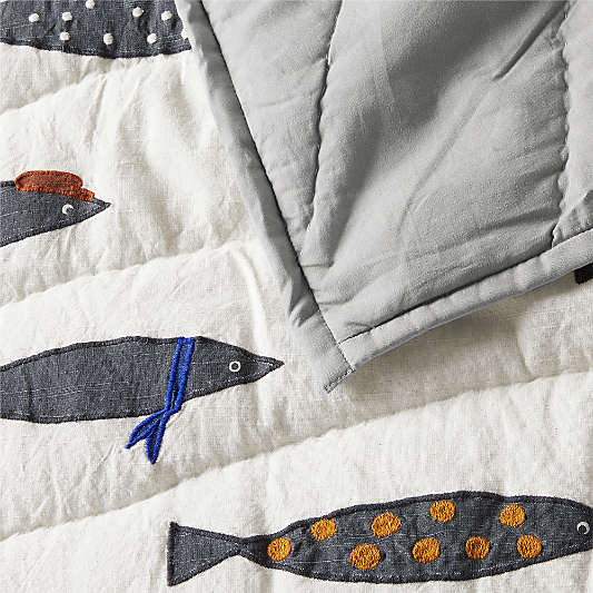 Shark School Embroidered 100% Organic Cotton Kids Twin Quilt