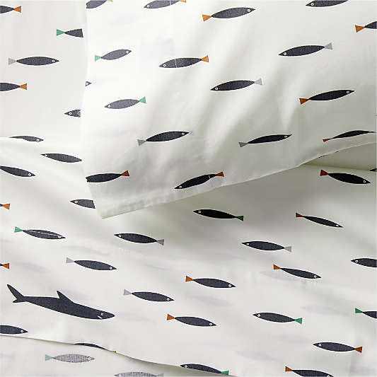 Stay Cool Shark School Organic Cotton Percale Kids Twin Sheet Set