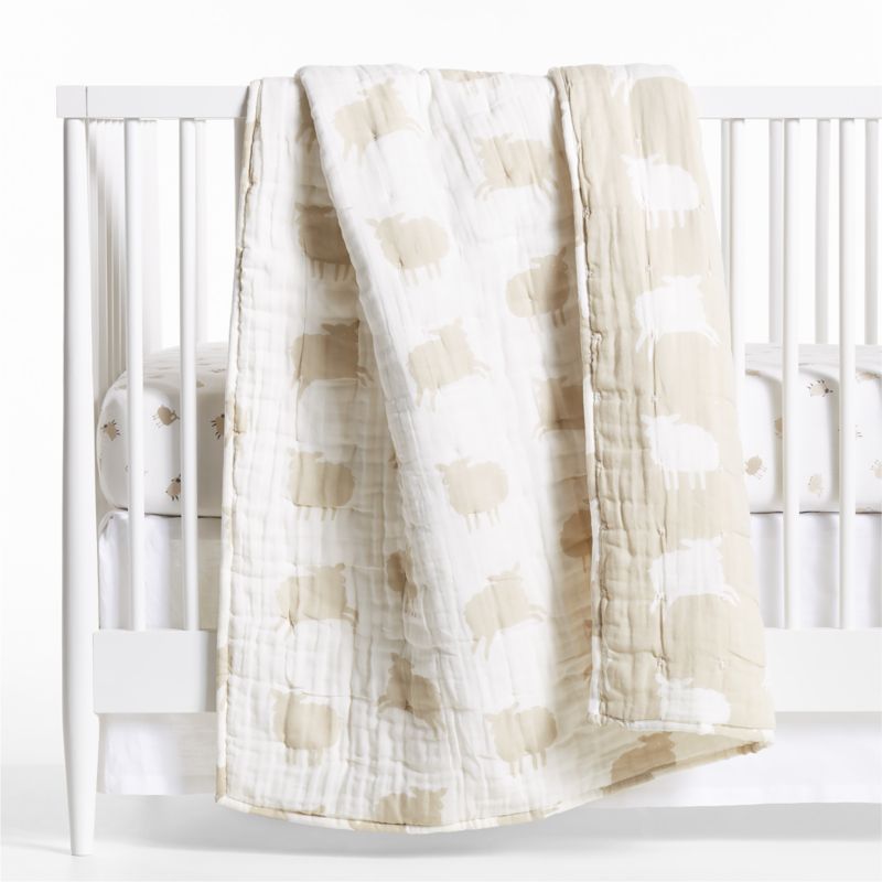 Supersoft Sheep Organic Cotton Gauze Reversible Baby Crib Quilt - image 0 of 8