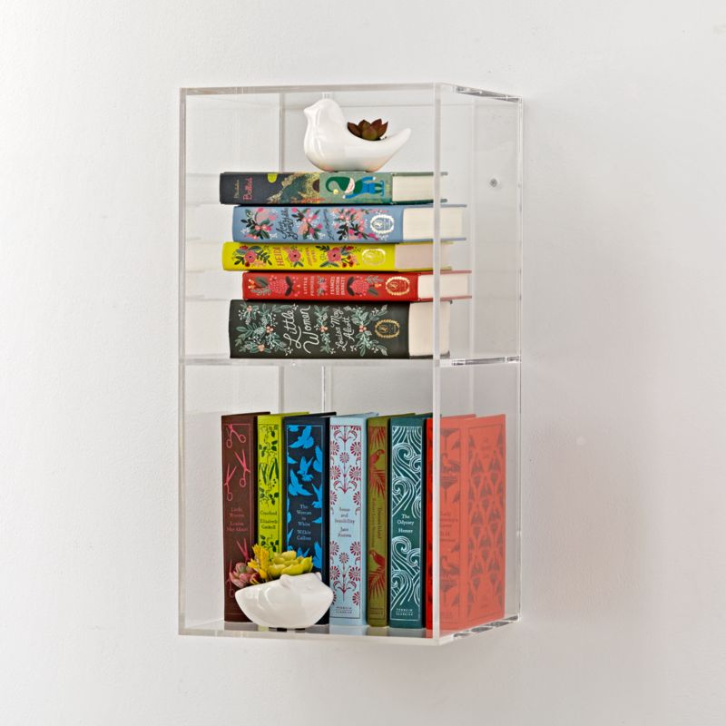 Now You See It 2 Bin Acrylic Shelf, Acrylic Wall Bookshelf Bookcase
