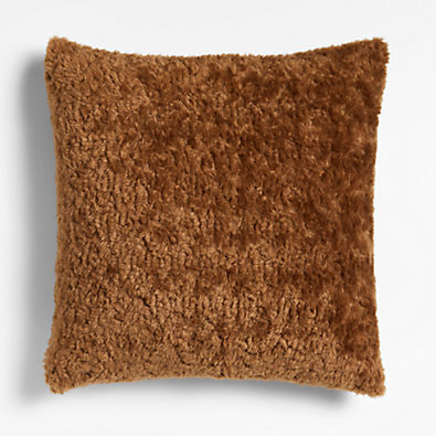 View Caramel Brown 23"x23" Sherpa Faux Fur Throw Pillow with Down-Alternative Insert details