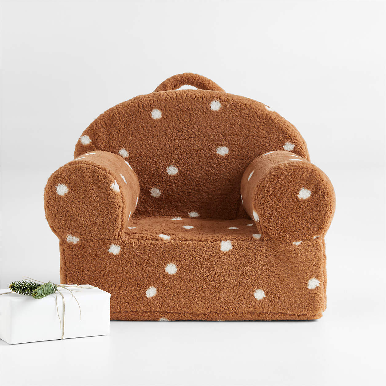 Small Caramel Sherpa Polka Dot Personalized Kids Lounge Nod Chair