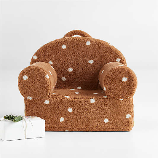 Small Caramel Sherpa Polka Dot Kids Lounge Nod Chair