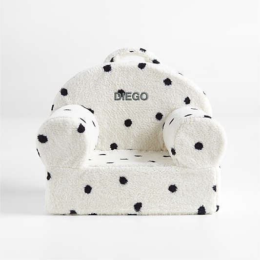 Small White Sherpa Polka Dot Kids Lounge Nod Chair