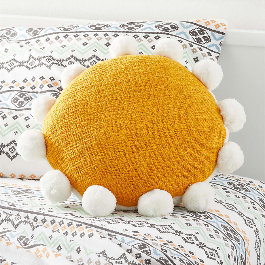 At understrege Mariner hurtig Yellow Round Sherpa Pom Pom Pillow + Reviews | Crate & Kids