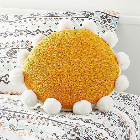 Yellow Round Sherpa Pom Pom Pillow