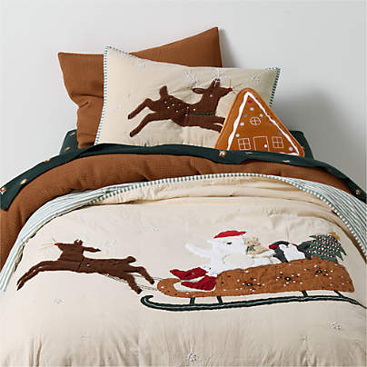 Sherpa Santa Bear Embroidered Kids Christmas Twin Quilt