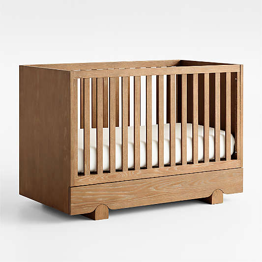 Ellis Hazelnut Brown Wood Convertible Baby Crib with Toddler Bed Rail