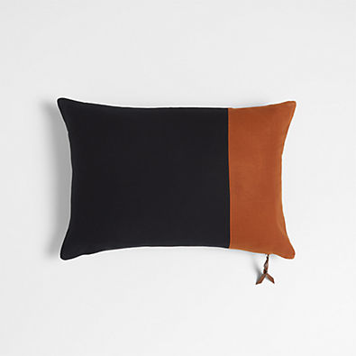 View Shinola Mackinac 22''x15'' Black Outdoor Lumbar Pillow with Leather Trim details