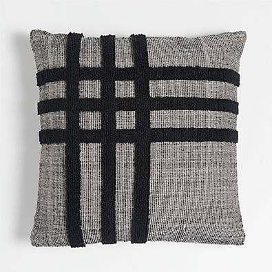 View Shinola Mackinac 23"x23" Textured Plaid Black Outdoor Pillow details