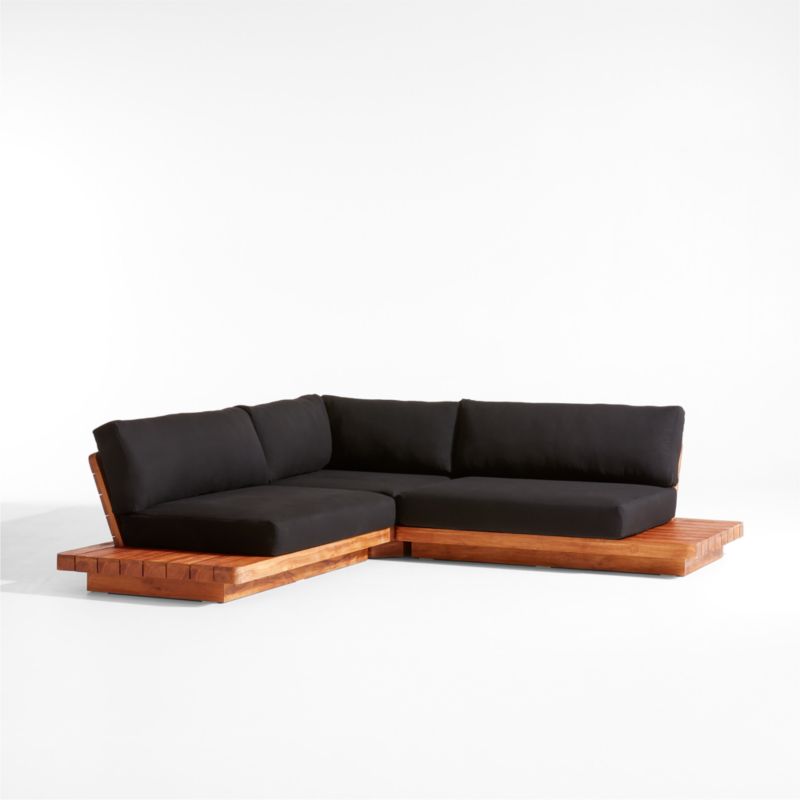 Shinola Runwell 3-Piece Teak Outdoor Sectional with Black Cushions - image 0 of 4