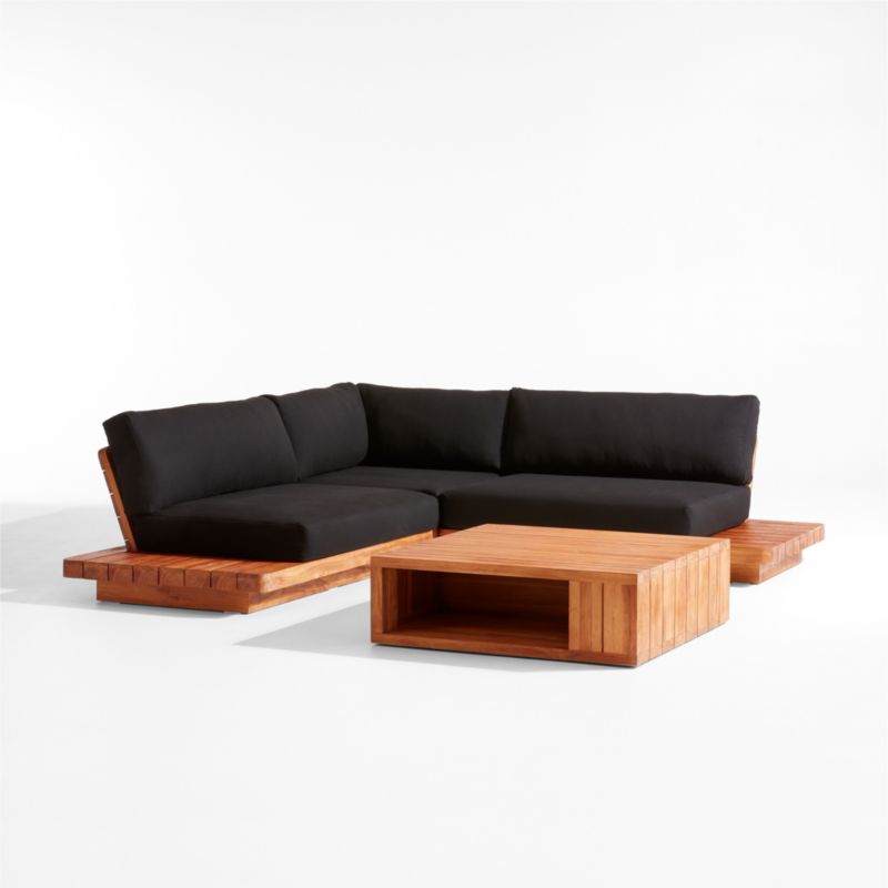 Shinola Runwell 3-Piece Teak Outdoor Sectional with Black Cushions - image 3 of 4