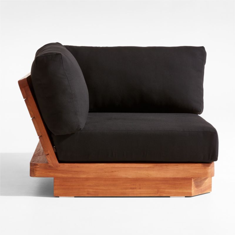 Shinola Runwell Corner Teak Outdoor Sectional Sofa with Black Cushions