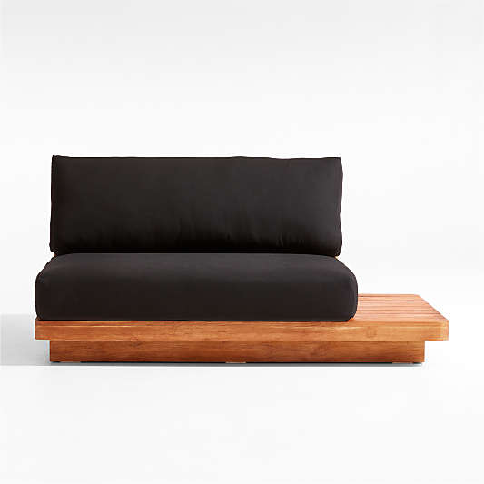 Shinola Runwell Left Arm Teak Outdoor Sectional Sofa with Black Cushions