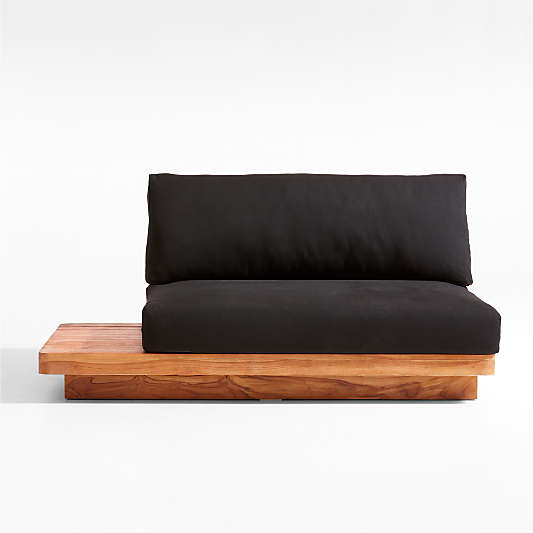 Shinola Runwell Right Arm Teak Outdoor Sectional Sofa with Black Cushions