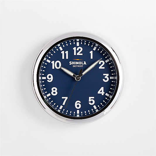 Shinola Runwell Chrome & Navy Blue Wall Clock