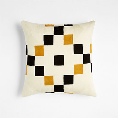 View Shinola Woodward 18"x18" Check Embroidered Throw Pillow Cover with Down-Alternative Insert details