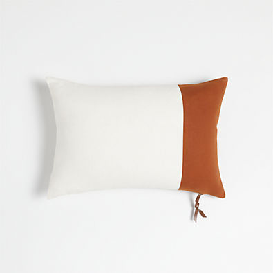 View Shinola Mackinac 22''x15'' White Outdoor Lumbar Pillow with Leather Trim details