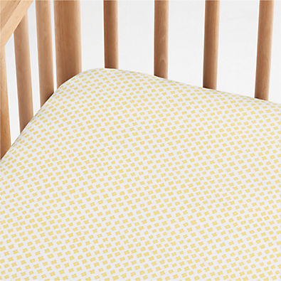 View Shome Organic Patterned Yellow Baby Crib Fitted Sheet by John Robshaw details