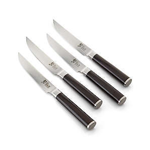 6 Pcs Steak Knives Set Cutlery Set Full Tang Stainless Steel Sharp Serrated Dinner Knives Set Dishwasher Safe for Meat Bread, Size: 4.5, Black|Silver