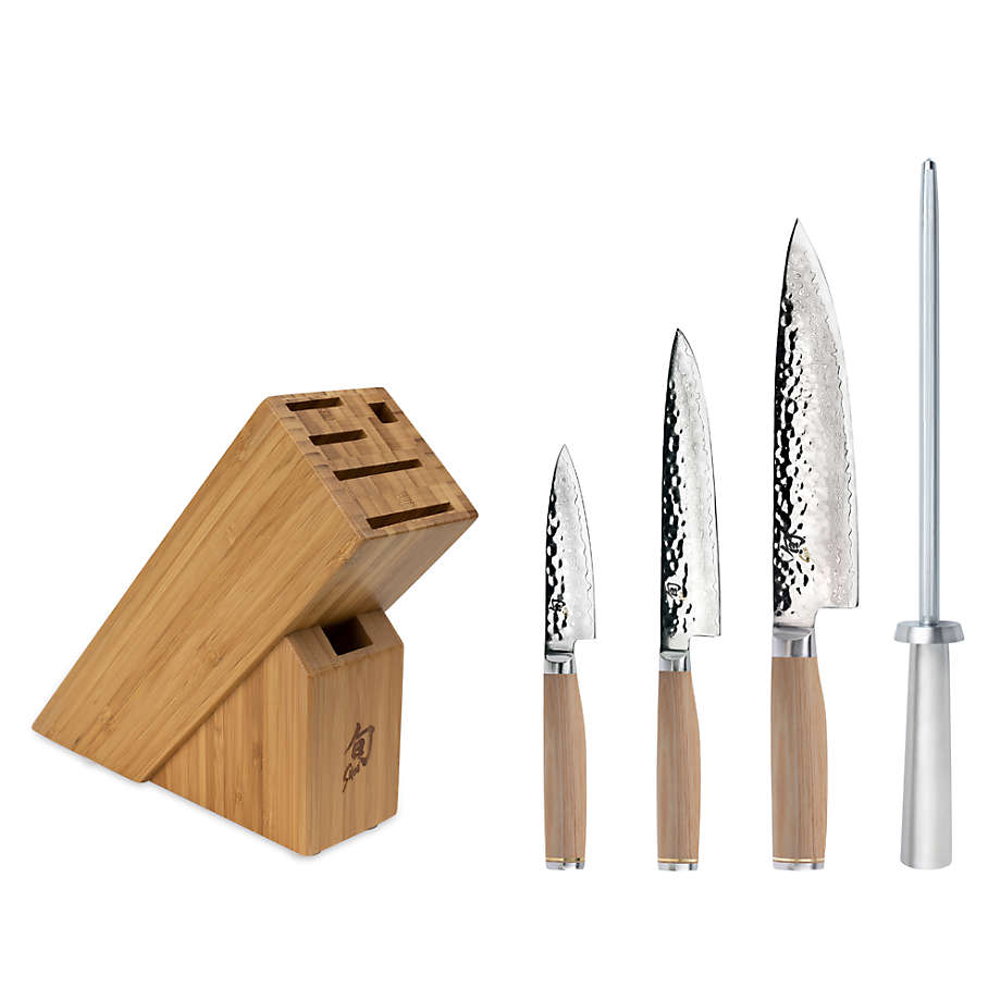 Shun Premier Blonde 5-Piece Knife Block Set | Crate & Barrel