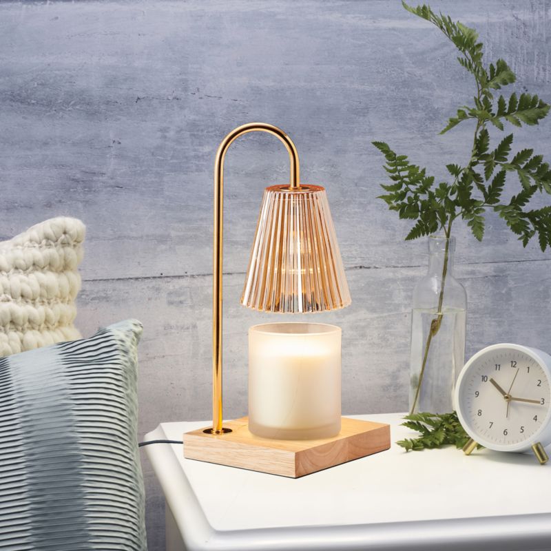 Candle Lamp Warmer with Fluted Clear Glass Shade and Natural Wood Base - image 3 of 5