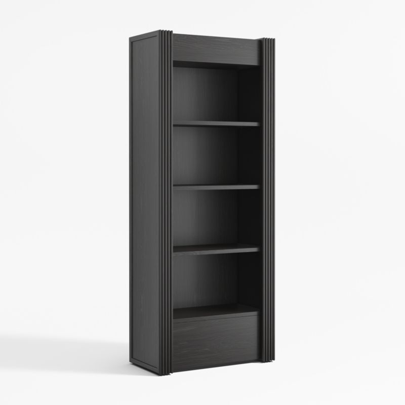 Siena 84" Black Wood 4-Shelf Storage Bookcase with Drawer - image 4 of 7