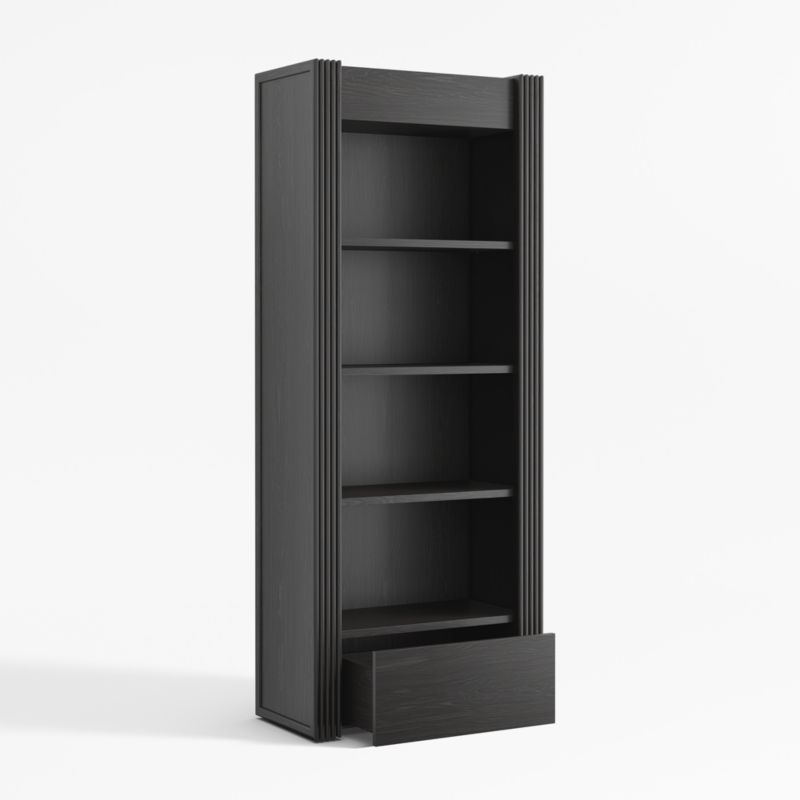 Siena 84" Black Wood 4-Shelf Storage Bookcase with Drawer - image 3 of 7