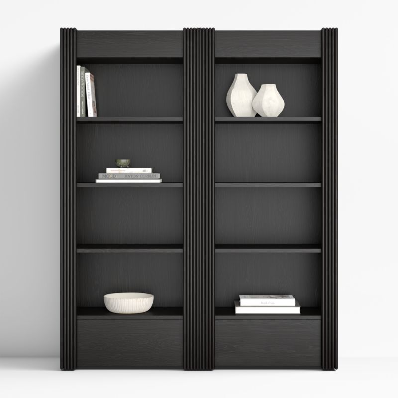 Siena 84" Black Wood 4-Shelf Storage Bookcase with Drawer, Set of 2 - image 0 of 5