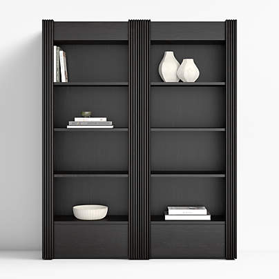 Siena 68" Black Wood 4-Shelf Storage Bookcase with Drawer, Set of 2